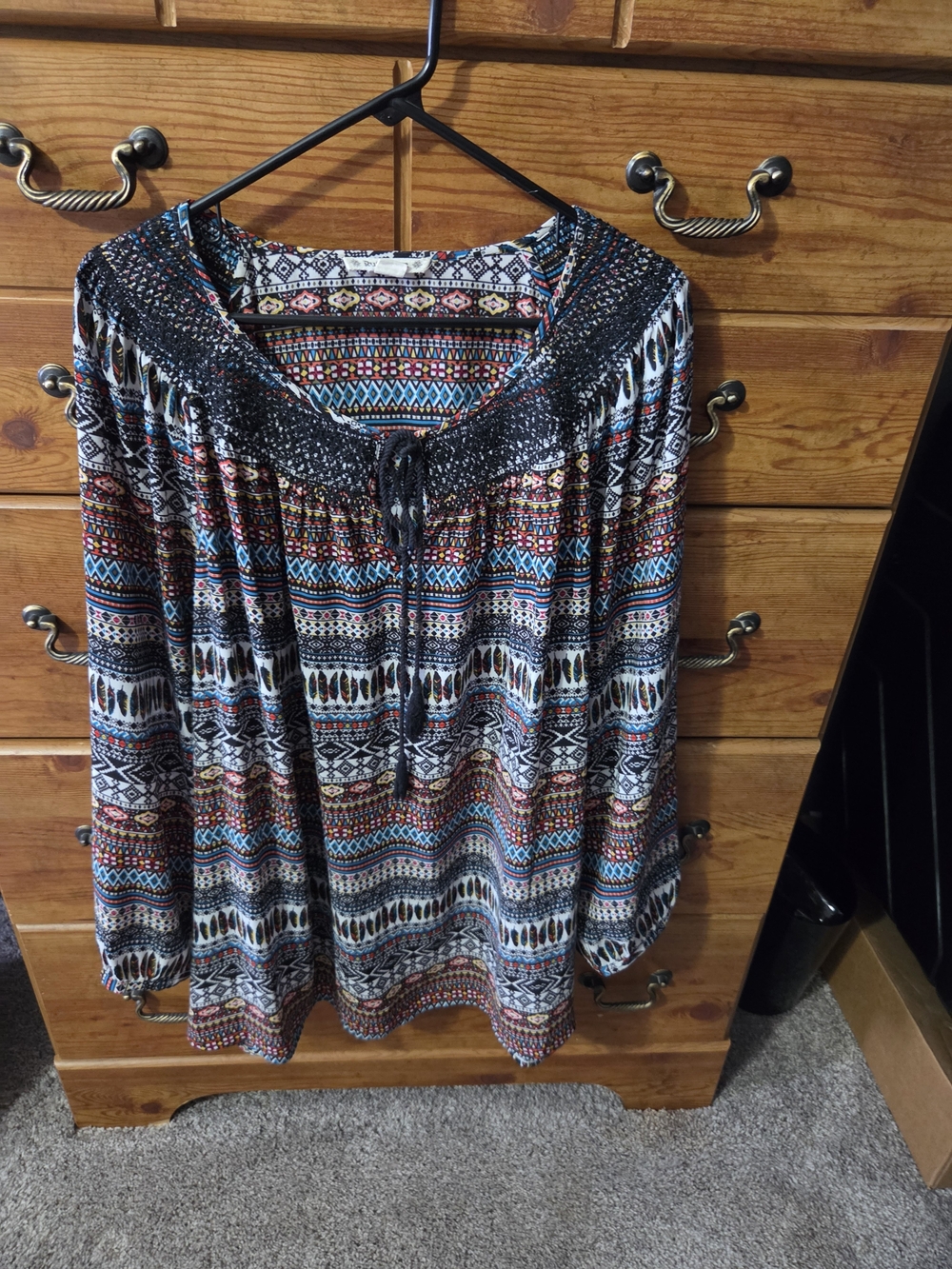 Ruff Hewn Black Multi Boho Smocked Yoke Tunic